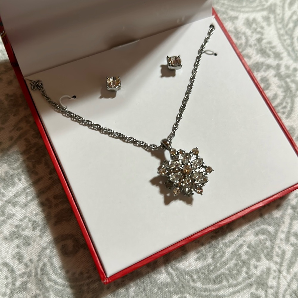 Charter Club Snowflake Necklace and Earrings Set NWT